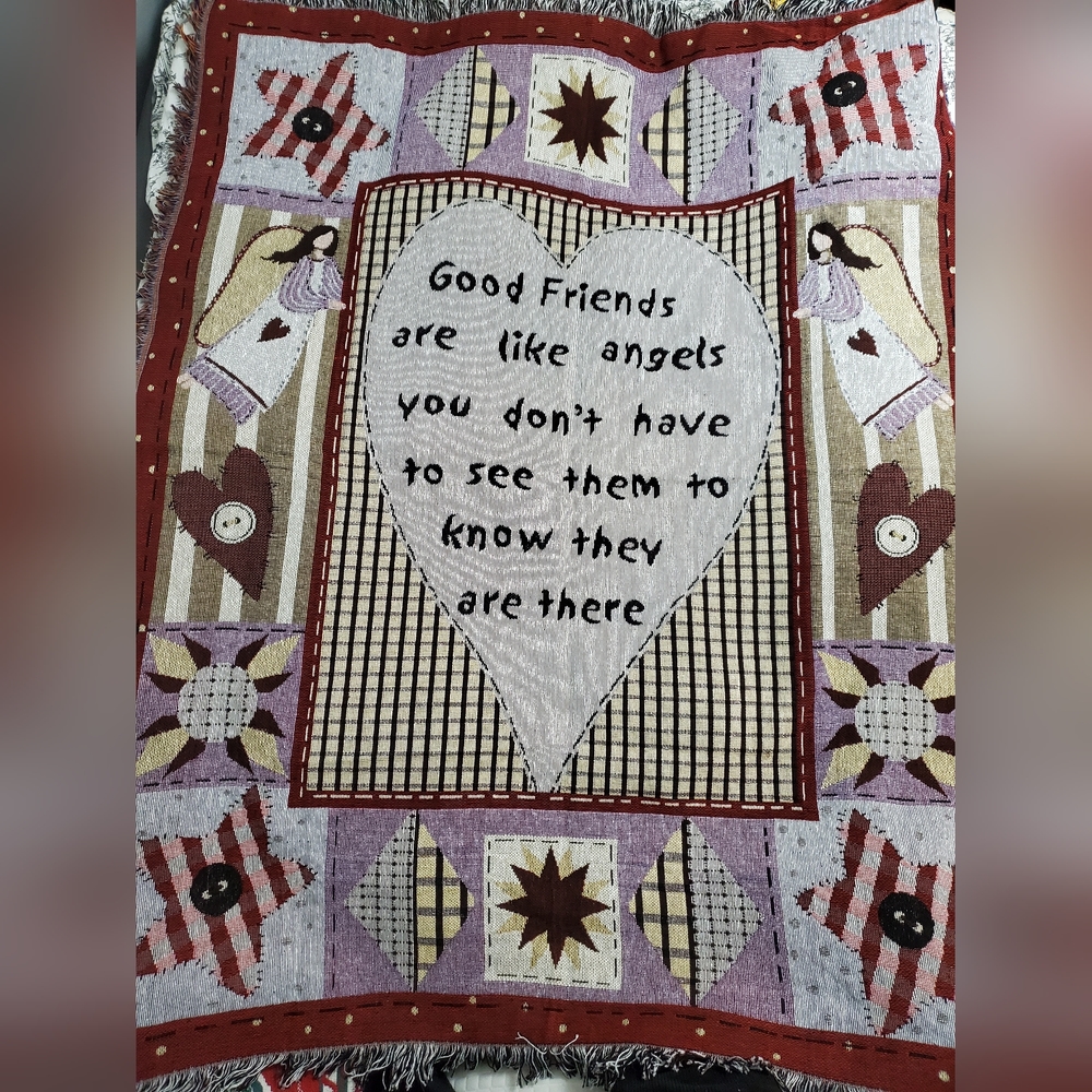 NWT Woven Tapestry Throw Blanket Angels Friendship Quote